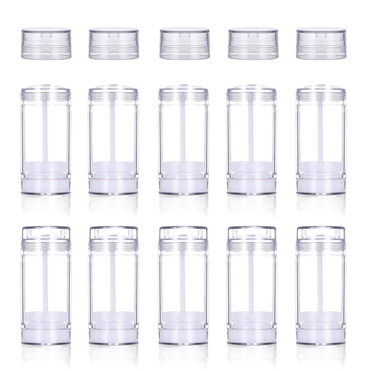 15ml/0.5oz Deodorant Containers Plastic Clear Twist-up Bottom Filling Stick Refillable Deodorant Bottles Lip Balm Tubes for DIY&Travel-10 Pack
