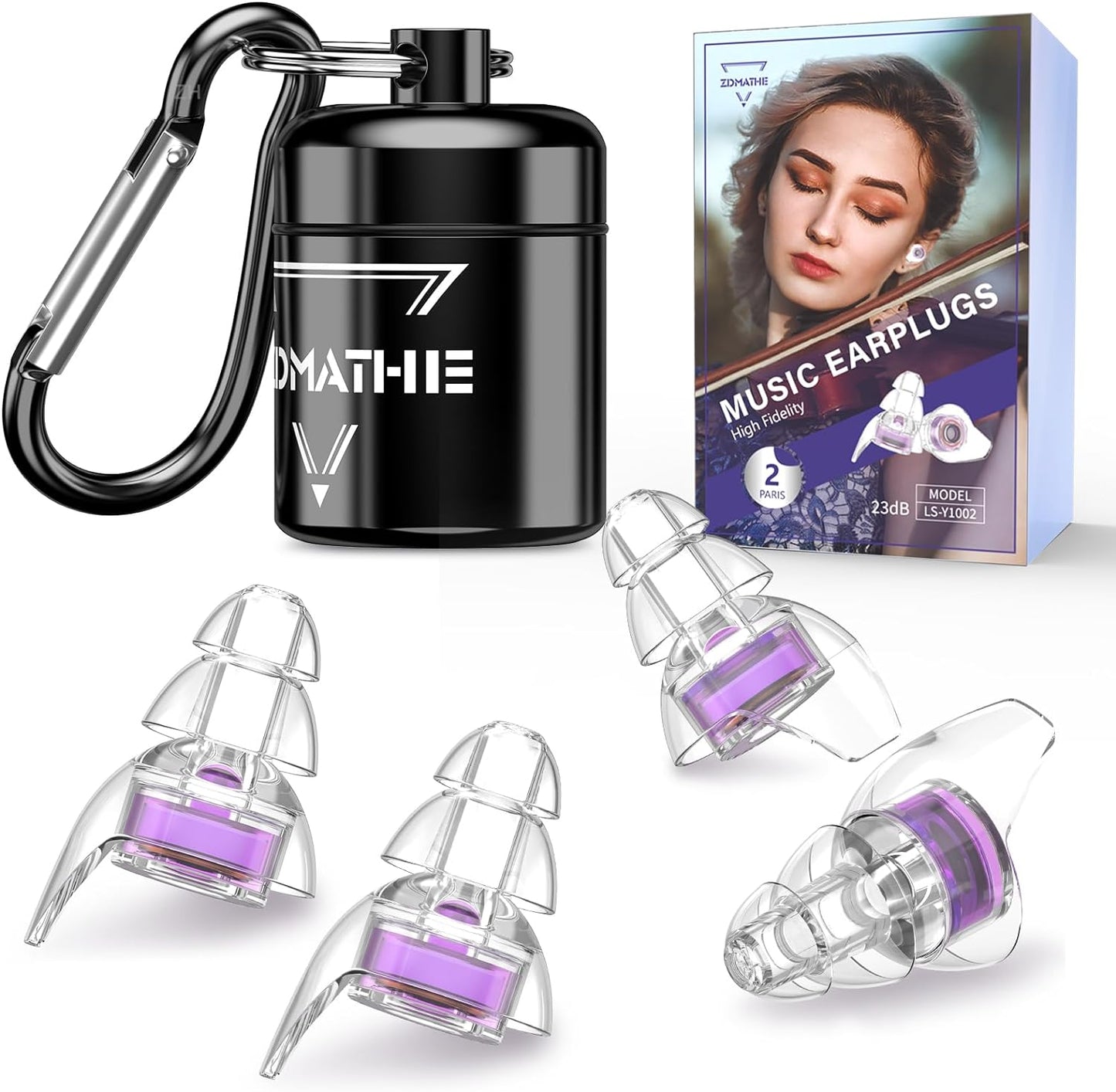 2 Pairs High Fidelity Concert Ear Plugs, Silicone Hearing Protection Earplugs, Noise Reduction Music Ear Plugs for Concerts, Musicians, Festival, DJ’s, Nightclub, Drummers and Raves Party - 23dB
