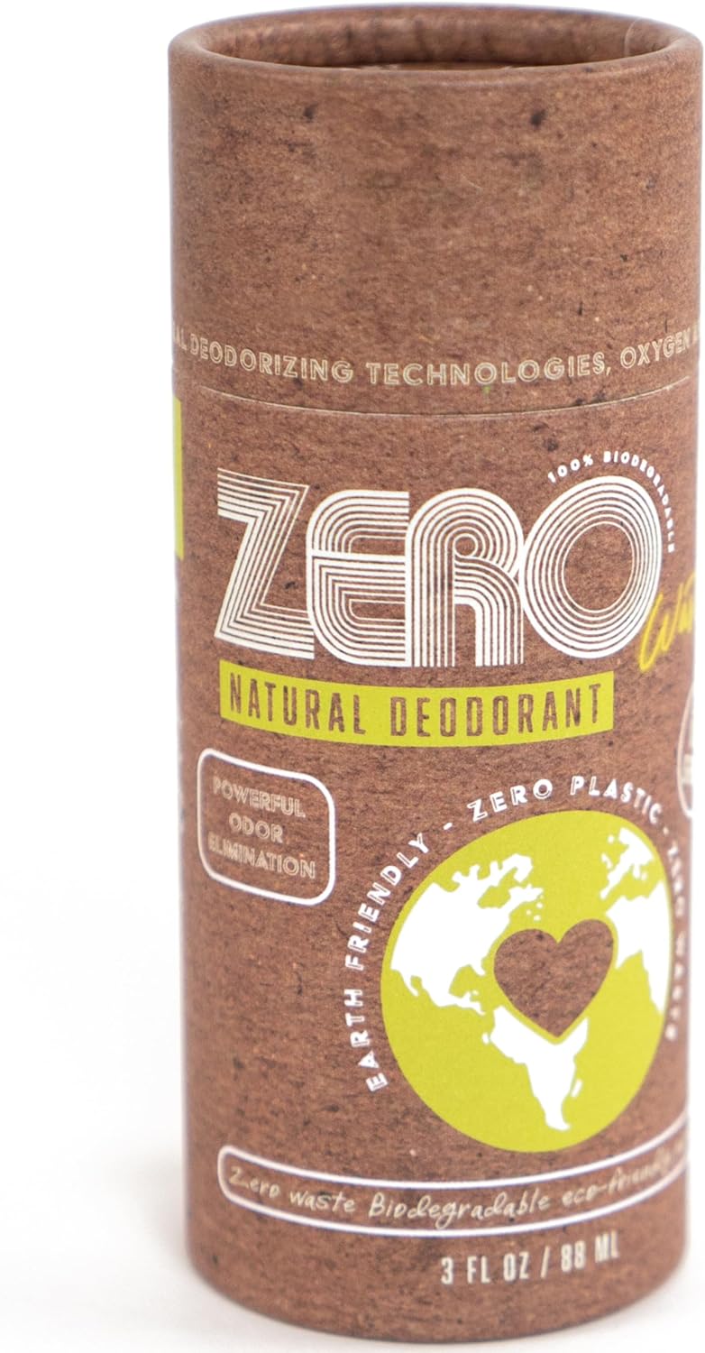 ZERO Waste Dual Strength All Natural Deodorant, Paper Packaging and 100% Plastic and Aluminum Free, Earth Friendly Stick in Deodorant with Push-up Tube, 24 Hour Protection, Deodorant for Women and Men