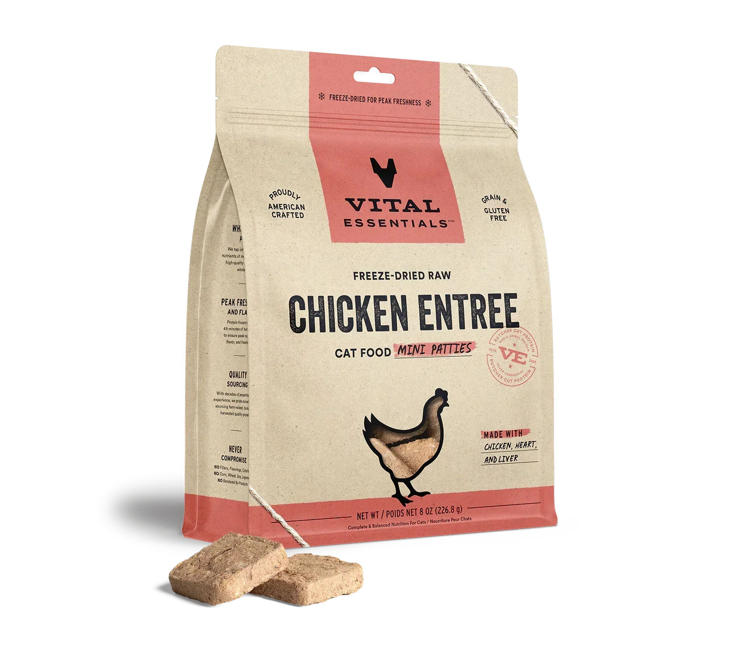 Vital Essentials Cat Freeze Dried Mini Patties Beef Chicken 8oz,